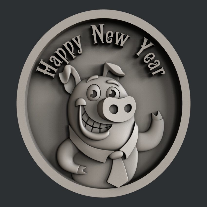 3d STL models for CNC set new year pig 3D model_7