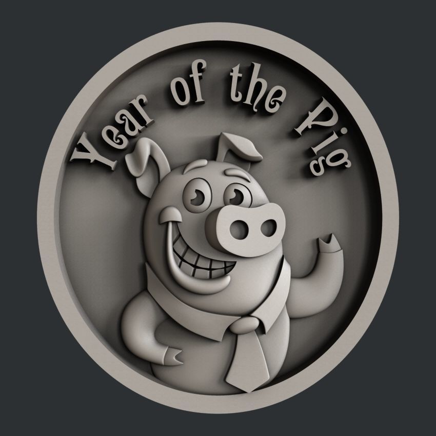 3d STL models for CNC set new year pig 3D model_5