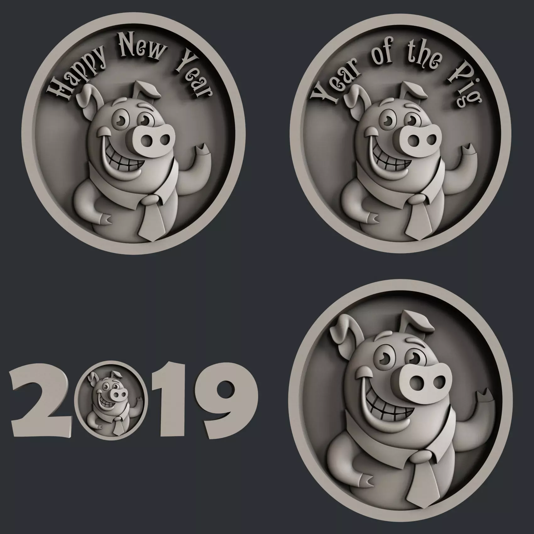 3d STL models for CNC set new year pig 3D model_0