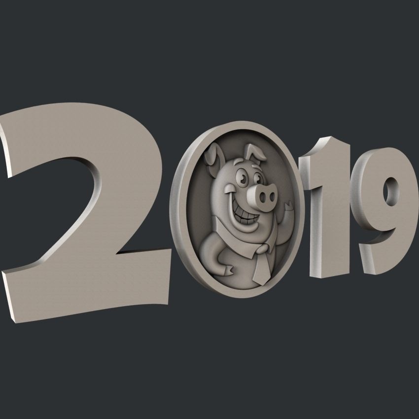 3d STL models for CNC set new year pig 3D model_2