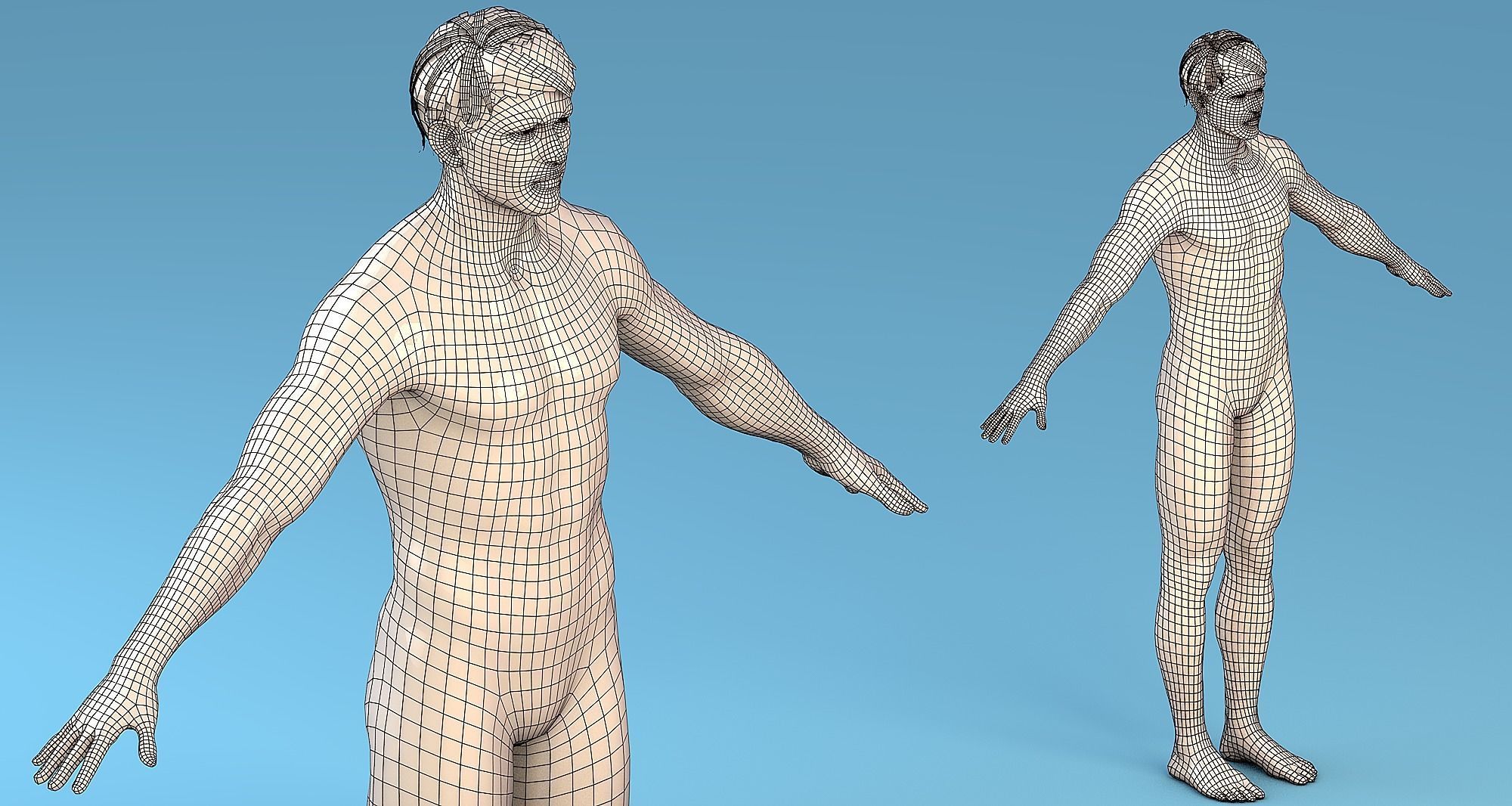 Base Mesh Character Male or female Low-poly 3D model_7