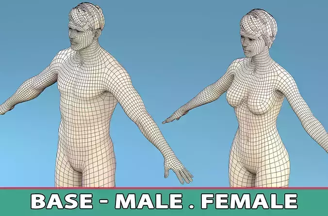 Base Mesh Character Male or female  Low-poly 3D model