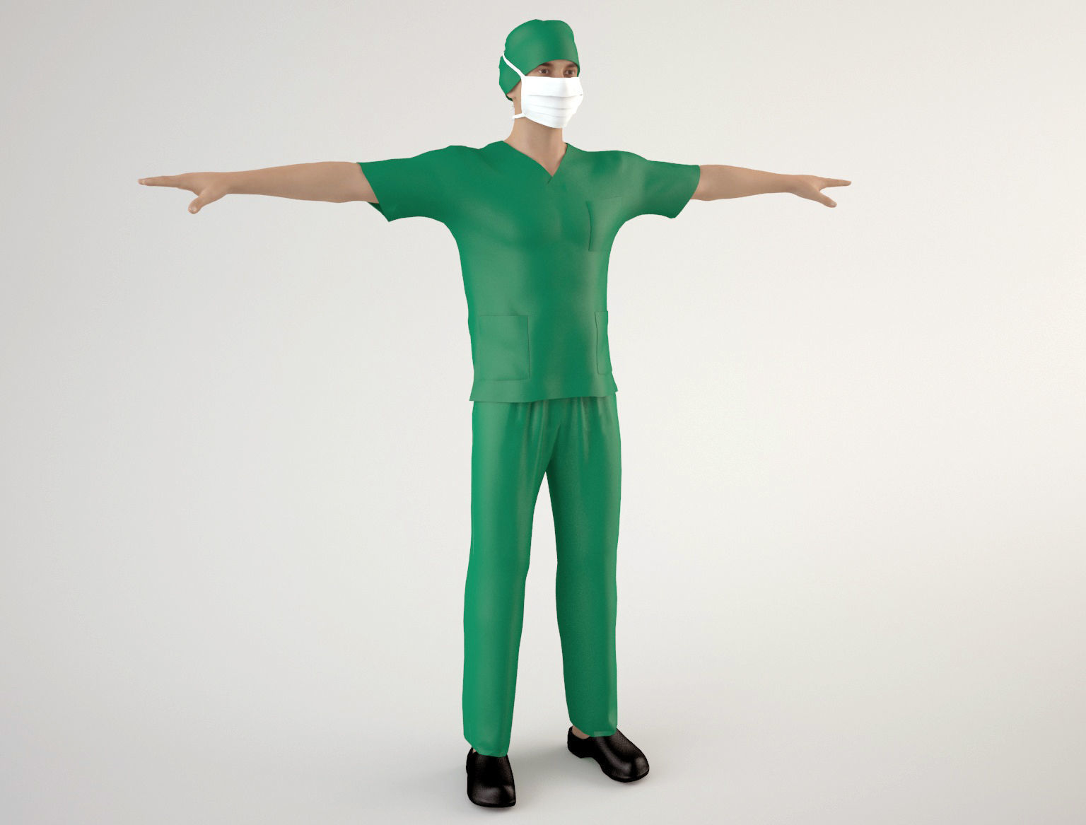 Nurse 1 surgeon wearing mask and scrubs 3D model_4