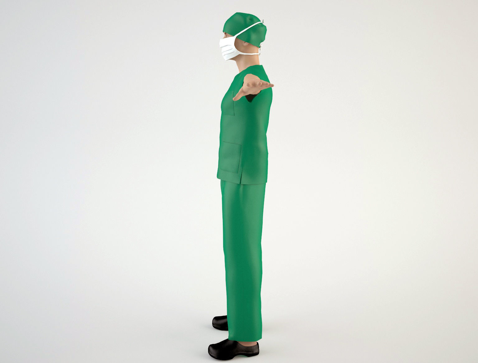 Nurse 1 surgeon wearing mask and scrubs 3D model_3