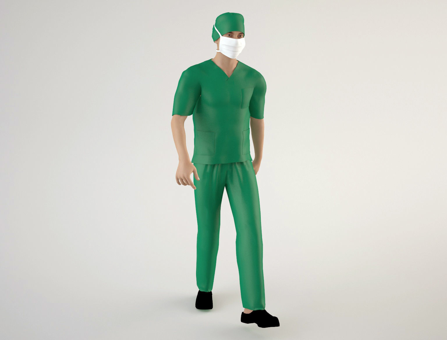 Nurse 1 surgeon wearing mask and scrubs 3D model_10