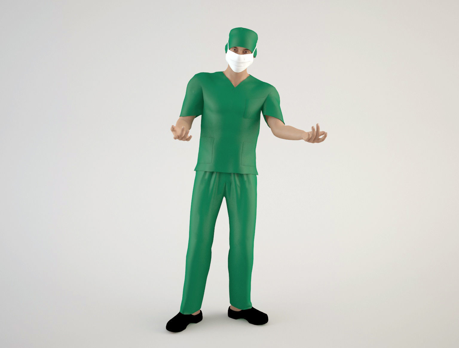 Nurse 1 surgeon wearing mask and scrubs 3D model_11