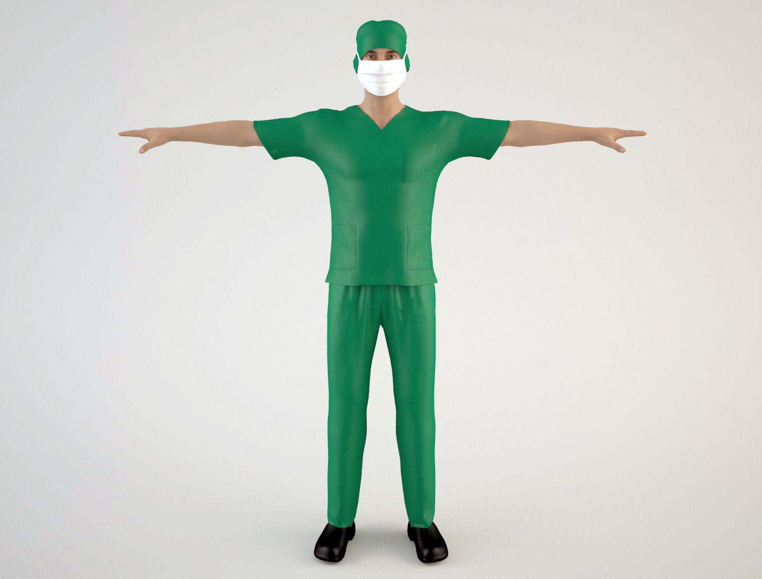 Nurse 1 surgeon wearing mask and scrubs 3D model_1