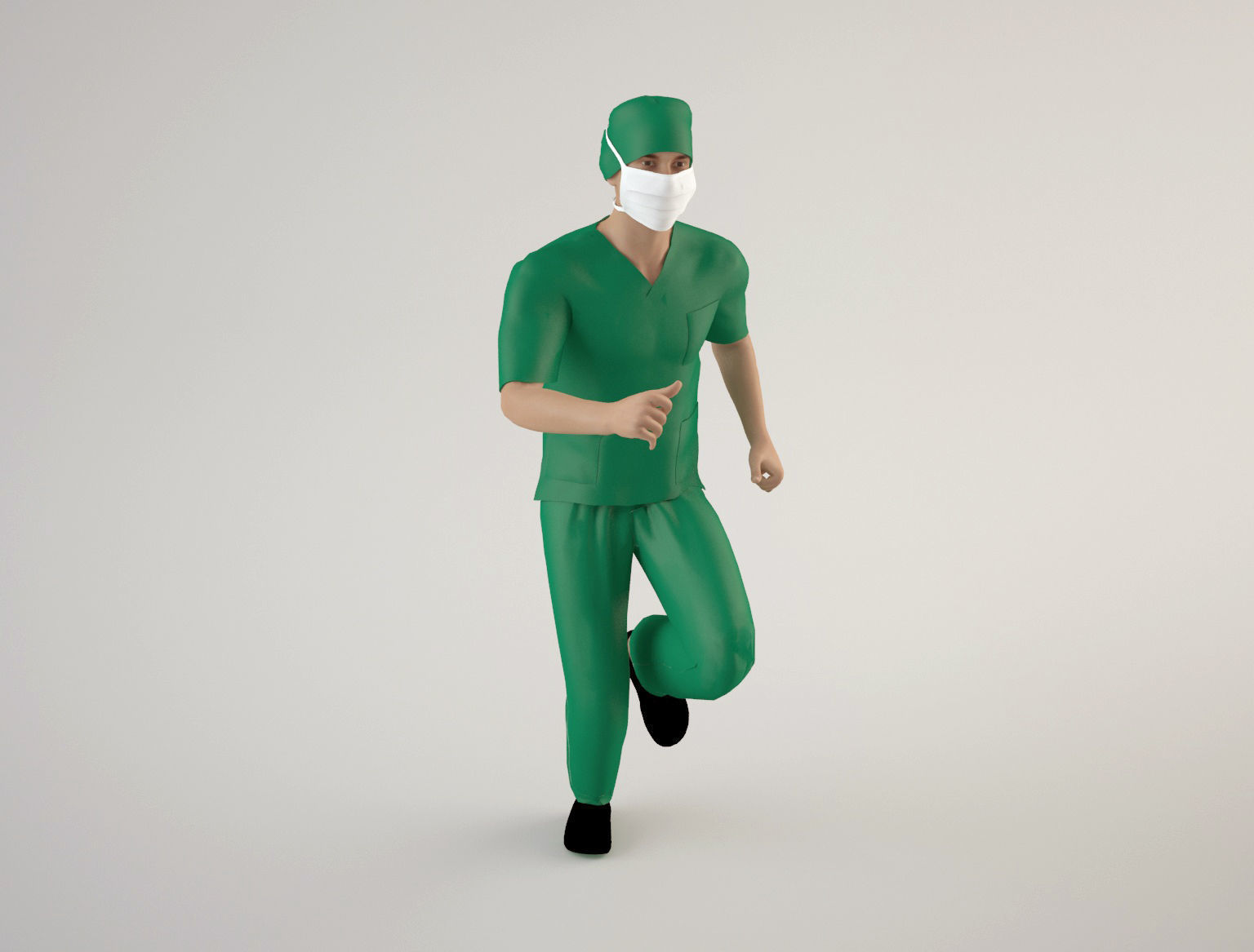 Nurse 1 surgeon wearing mask and scrubs 3D model_9