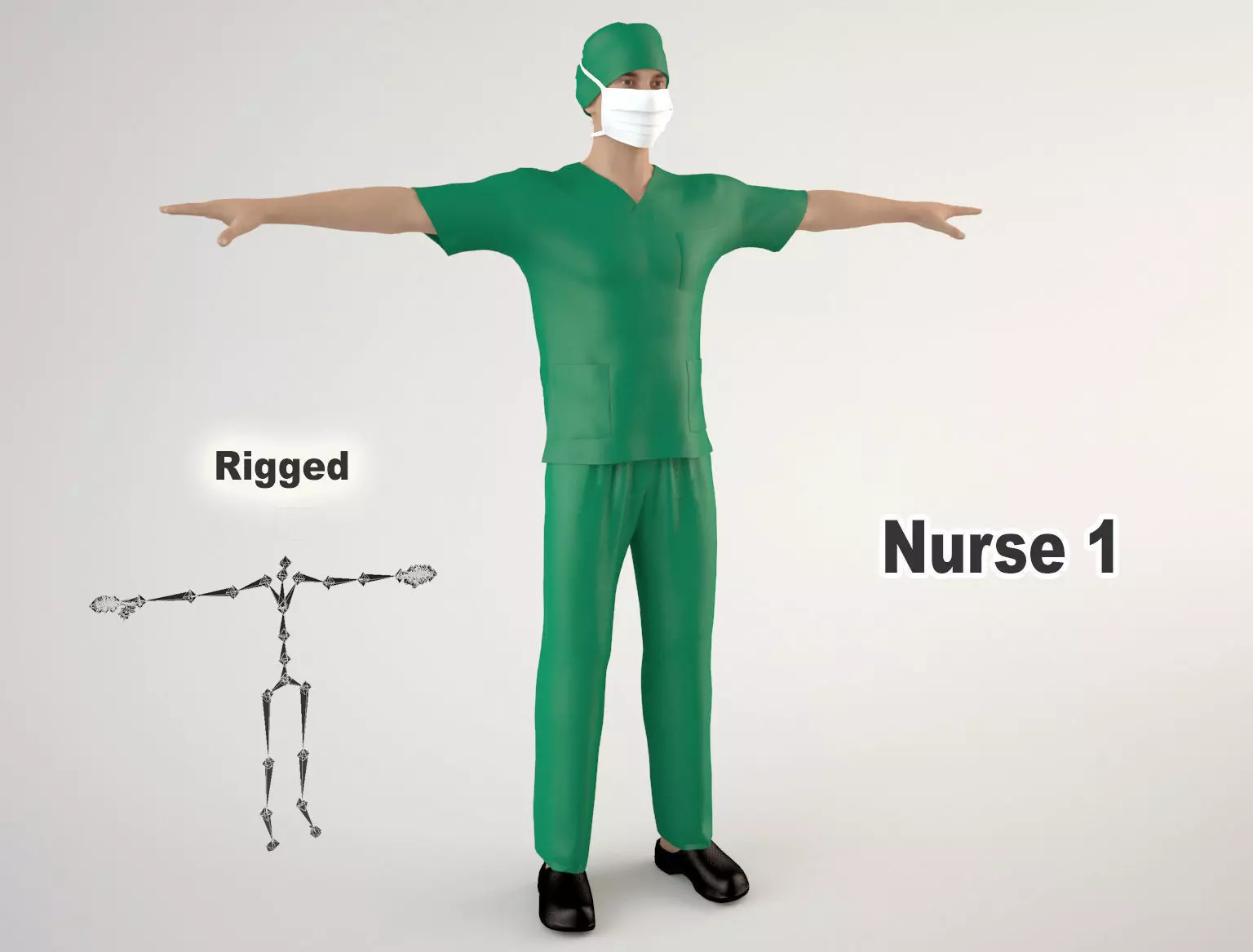 Nurse 1 surgeon wearing mask and scrubs 3D model_0