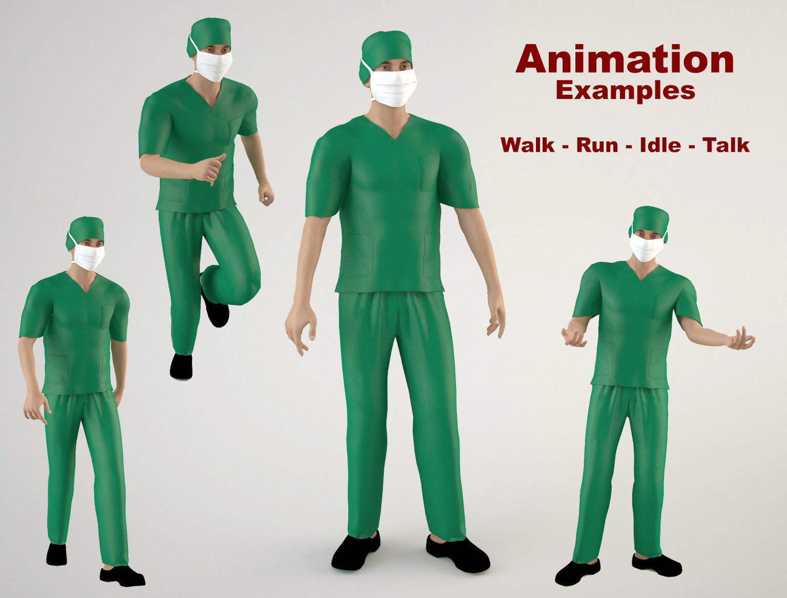 Nurse 1 surgeon wearing mask and scrubs 3D model_7