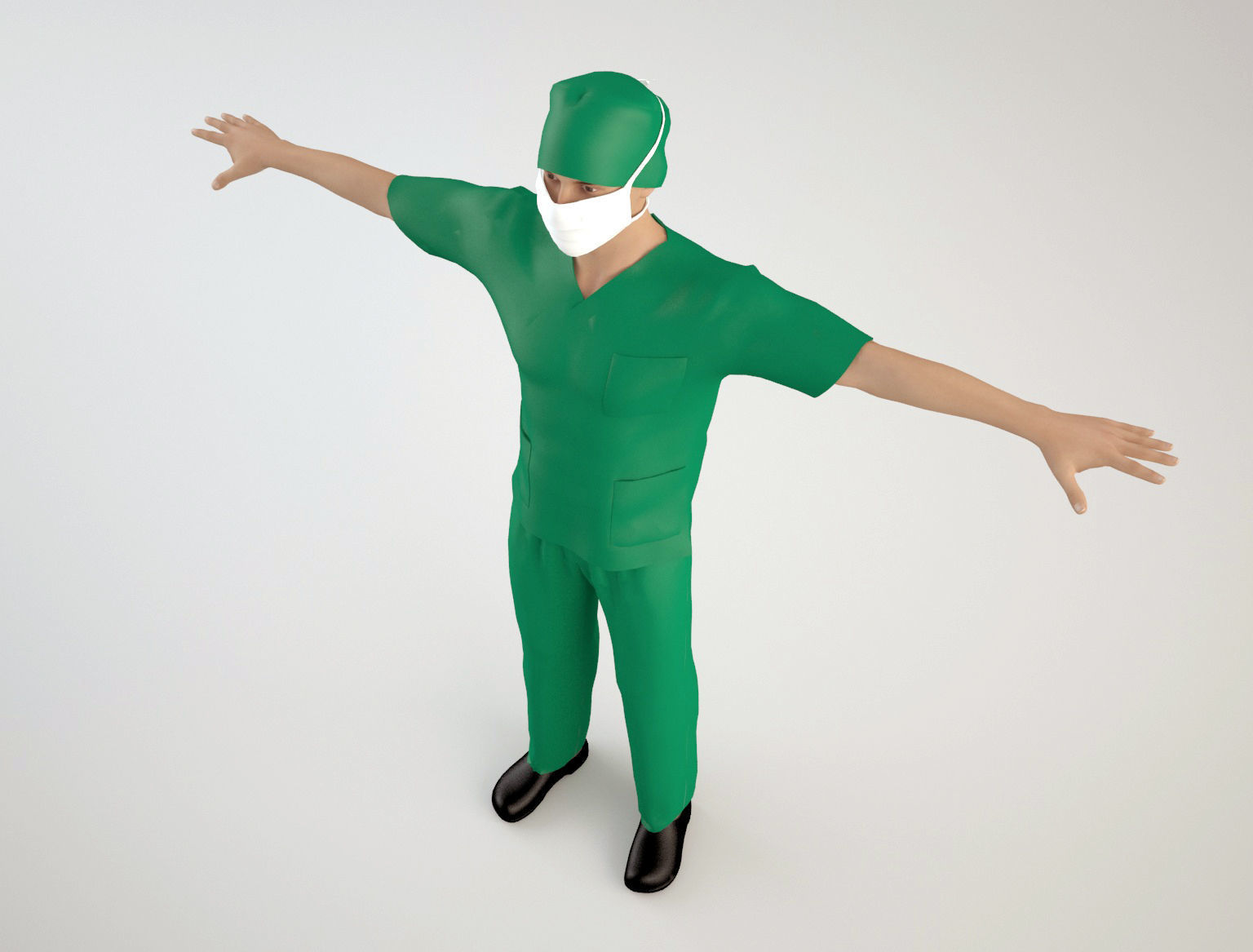Nurse 1 surgeon wearing mask and scrubs 3D model_6