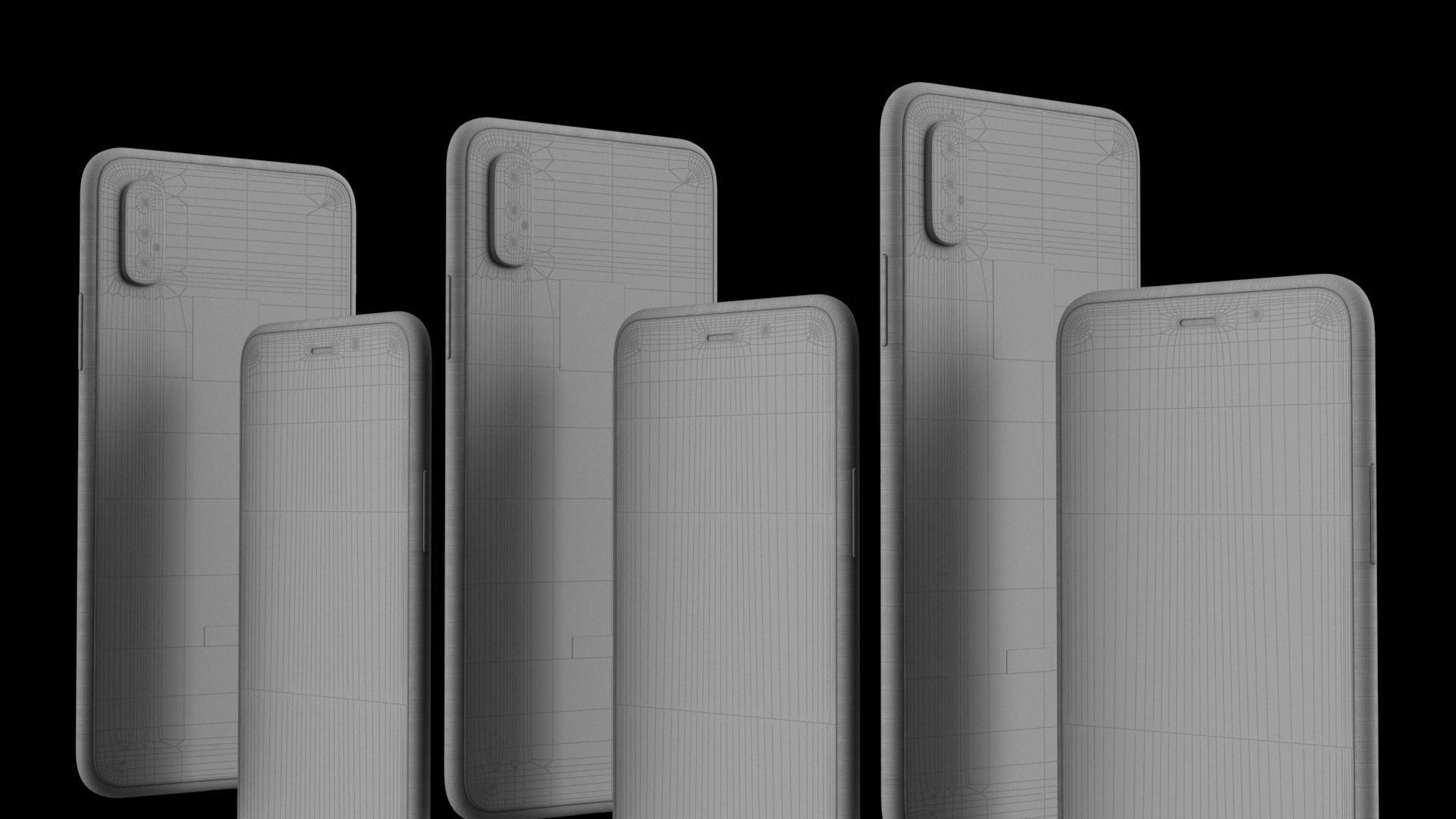 Apple Iphone Xs and Xs Max 3D models - subdivision ready Low-poly 3D model_17