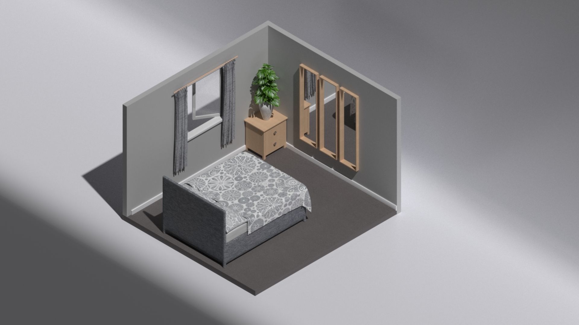 Bedroom design with double bed and surround wardrobe unit Free 3D model_2