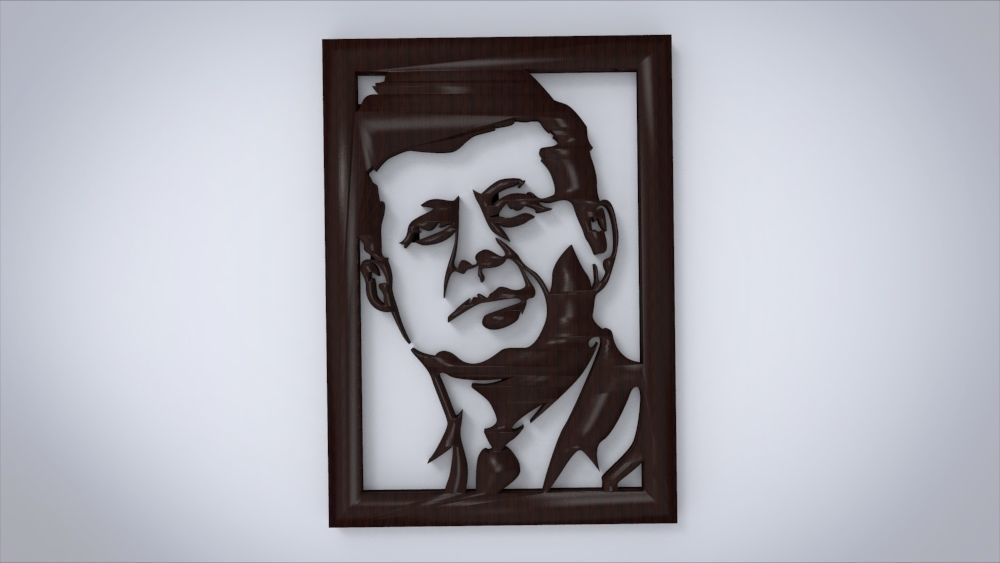 Wall decoration with John F Kennedy motif 3D print model_3