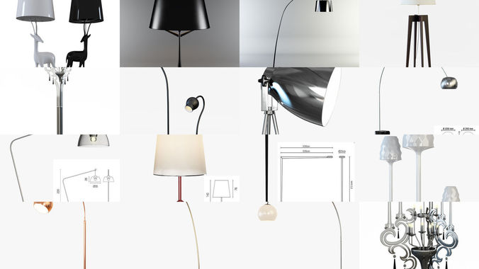 Collection different floor lamps for your projects 15 models 