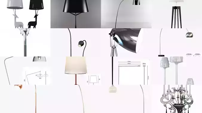 Collection different floor lamps for your projects 15 models 