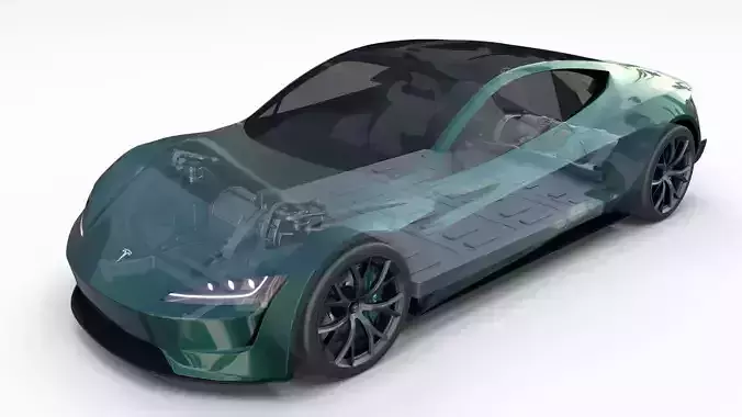 Tesla Roadster 2020 Green with interior and chassis
