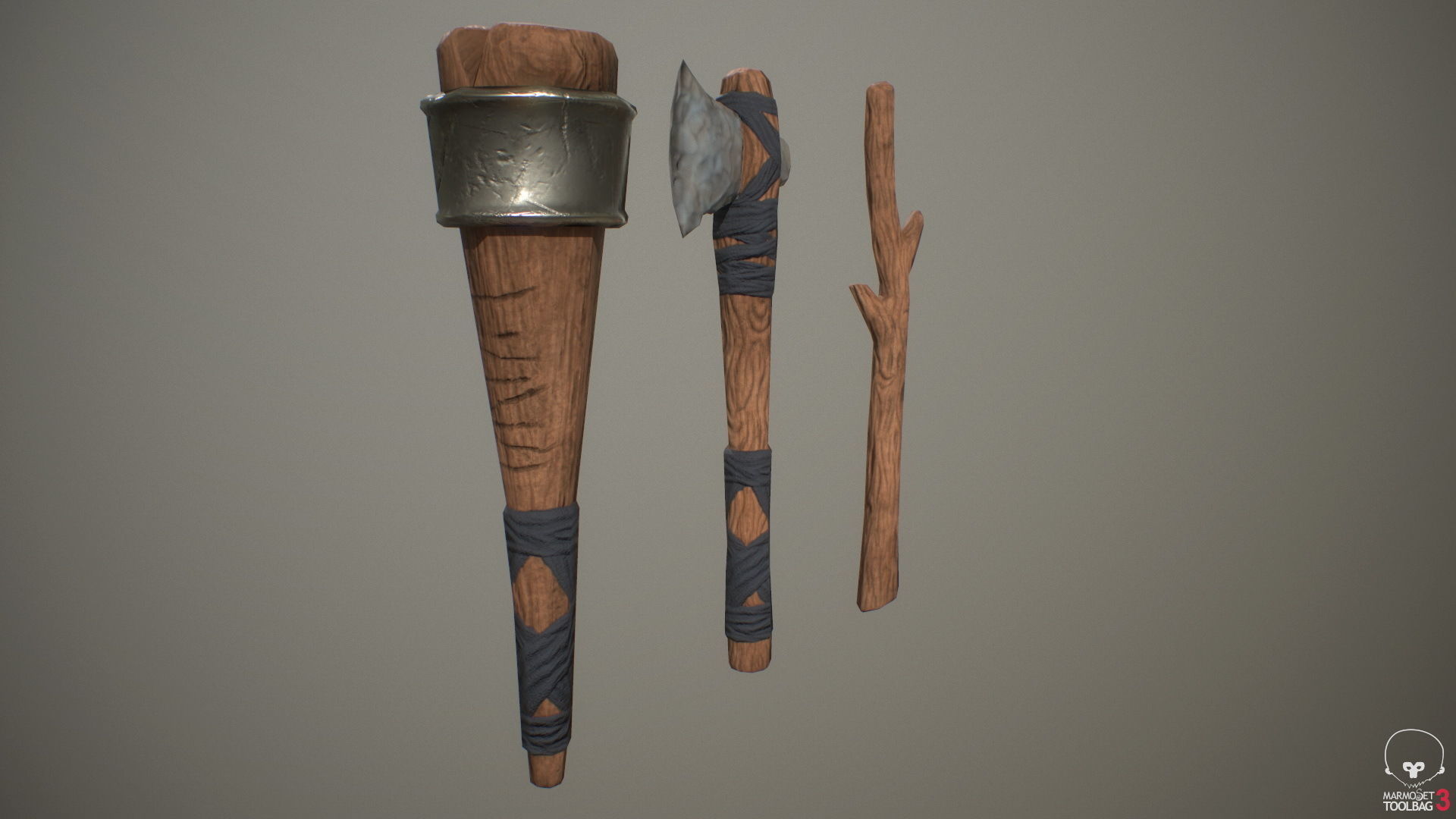 Primitive weapons Low-poly 3D model_4