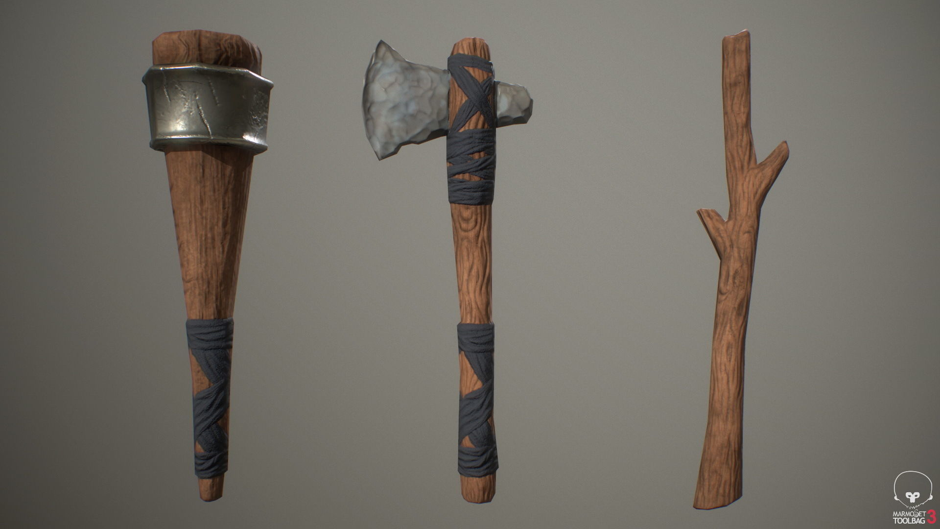Primitive weapons Low-poly 3D model_1