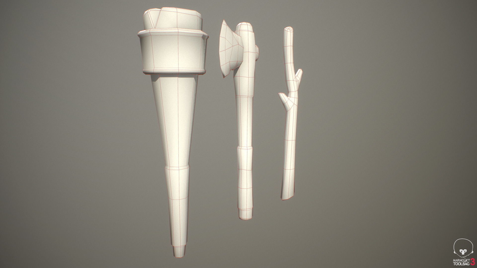Primitive weapons Low-poly 3D model_5