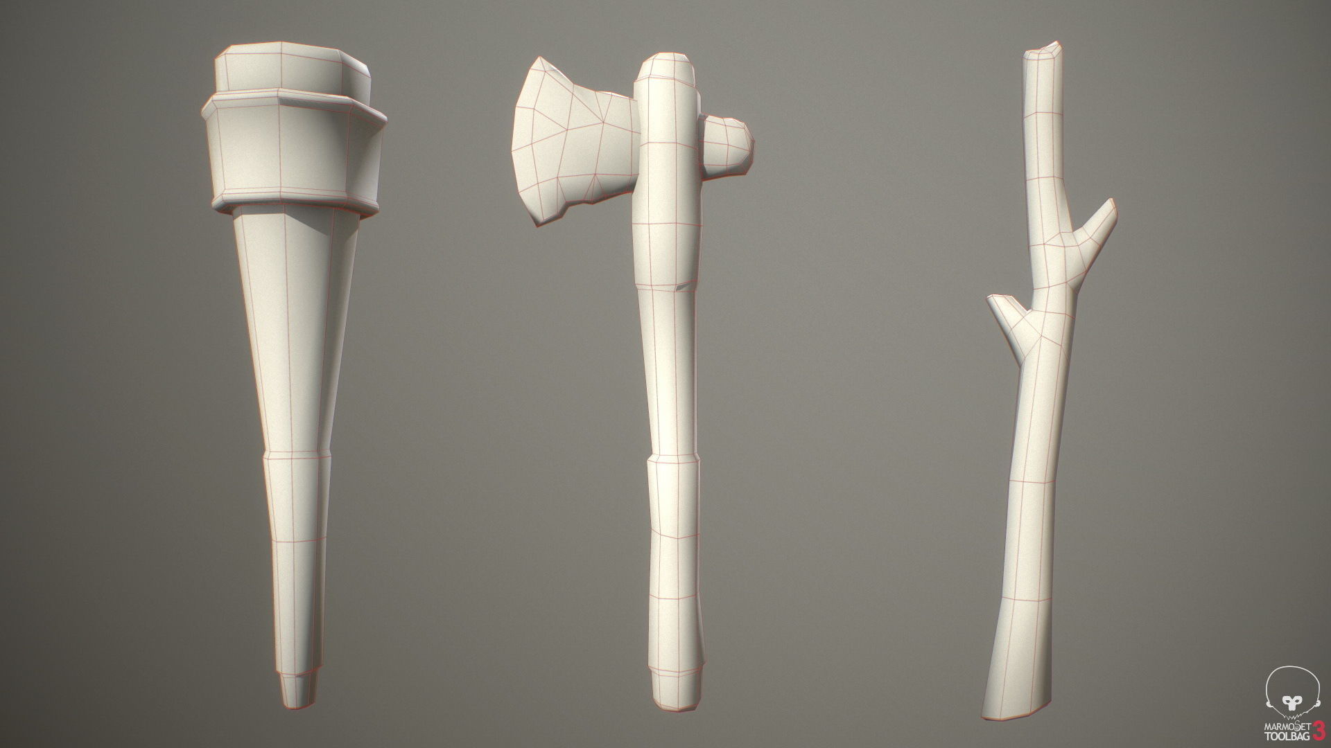 Primitive weapons Low-poly 3D model_2
