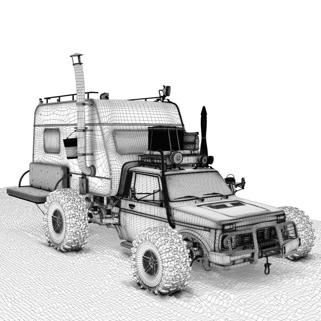 Post Apocalyptic Caravan Truck 3D model_2
