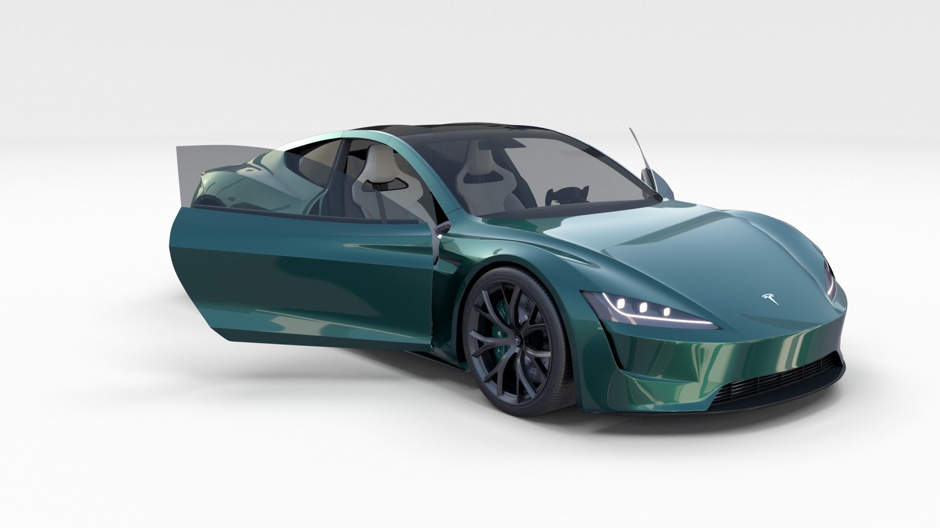 Tesla Roadster Green with Interior 3D model_22