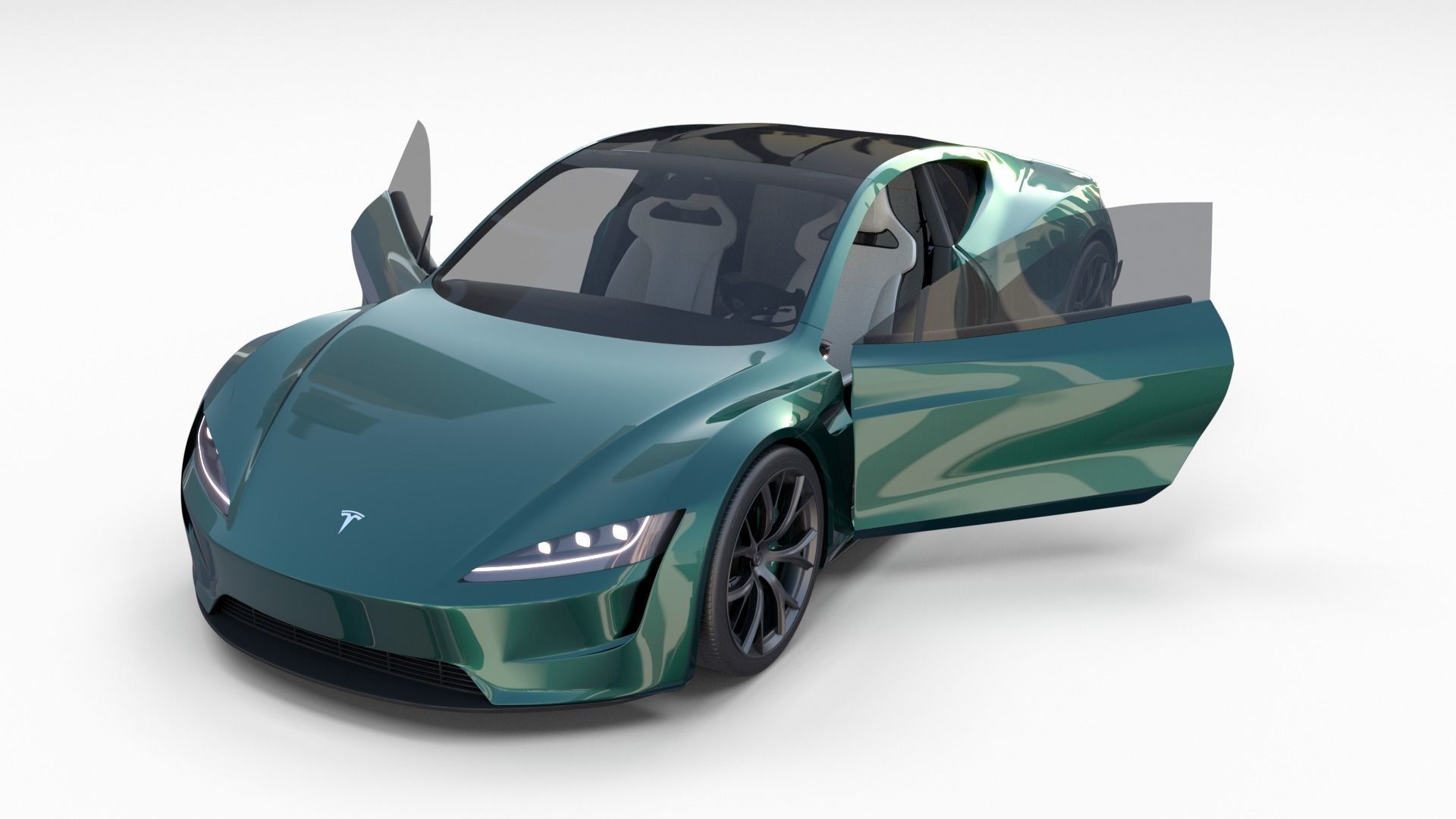 Tesla Roadster Green with Interior 3D model_34