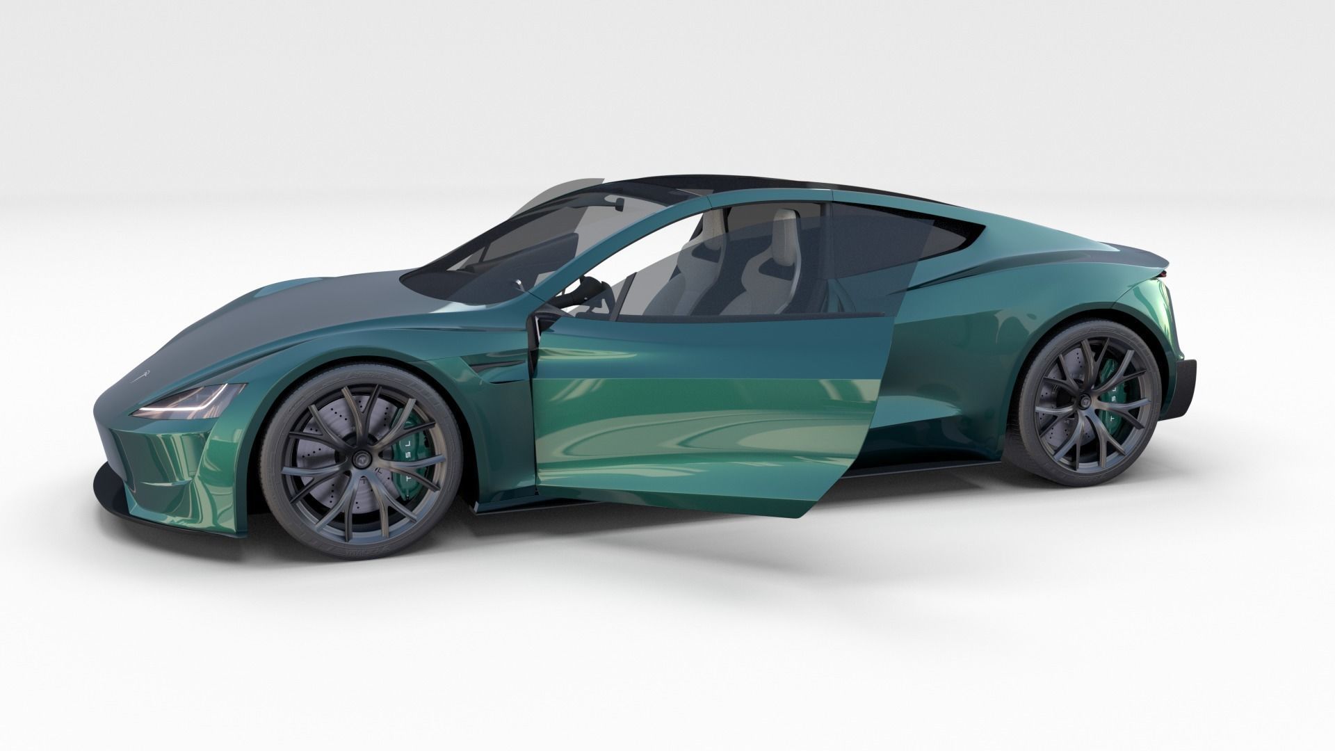 Tesla Roadster Green with Interior 3D model_15