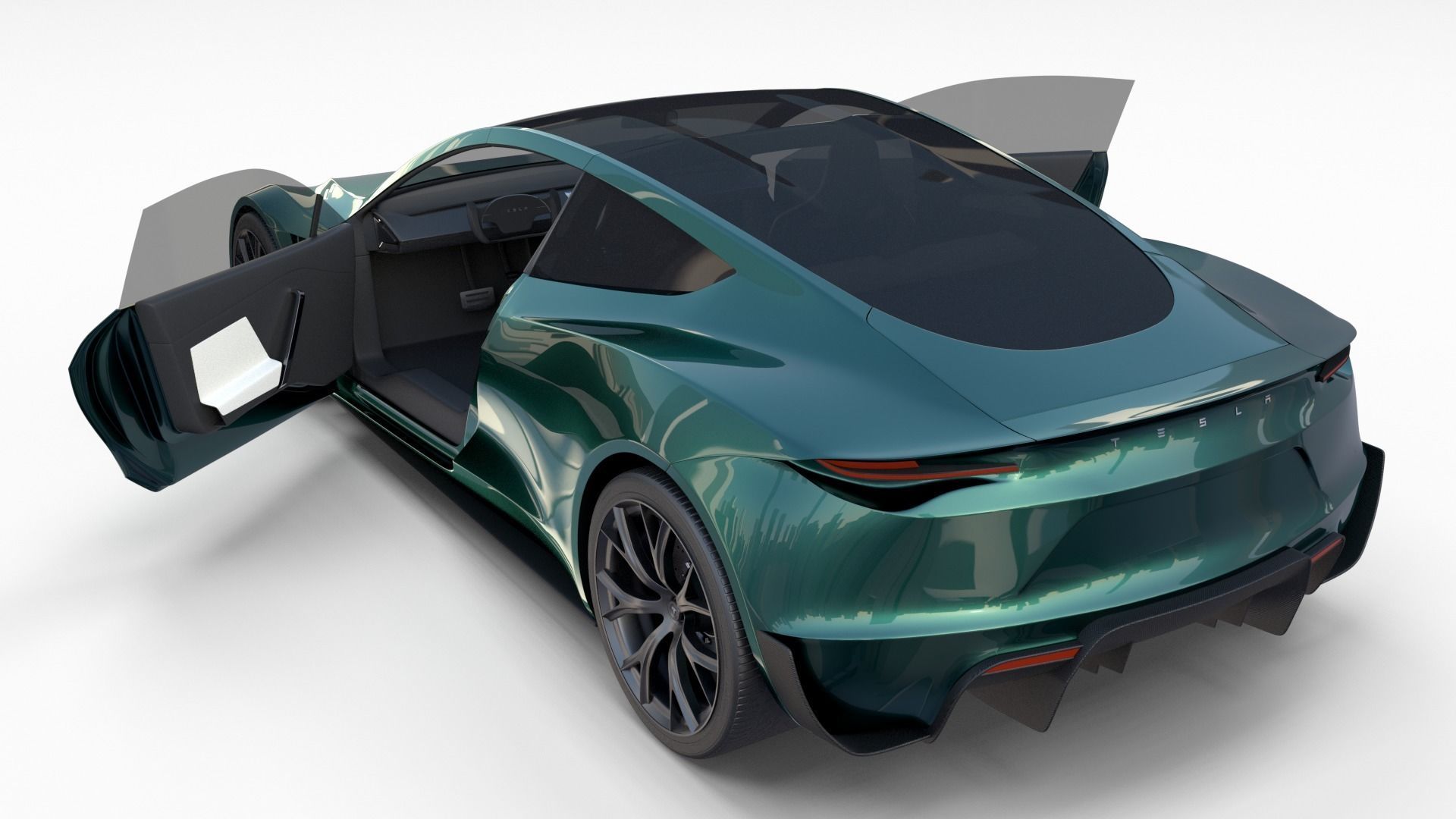 Tesla Roadster Green with Interior 3D model_5
