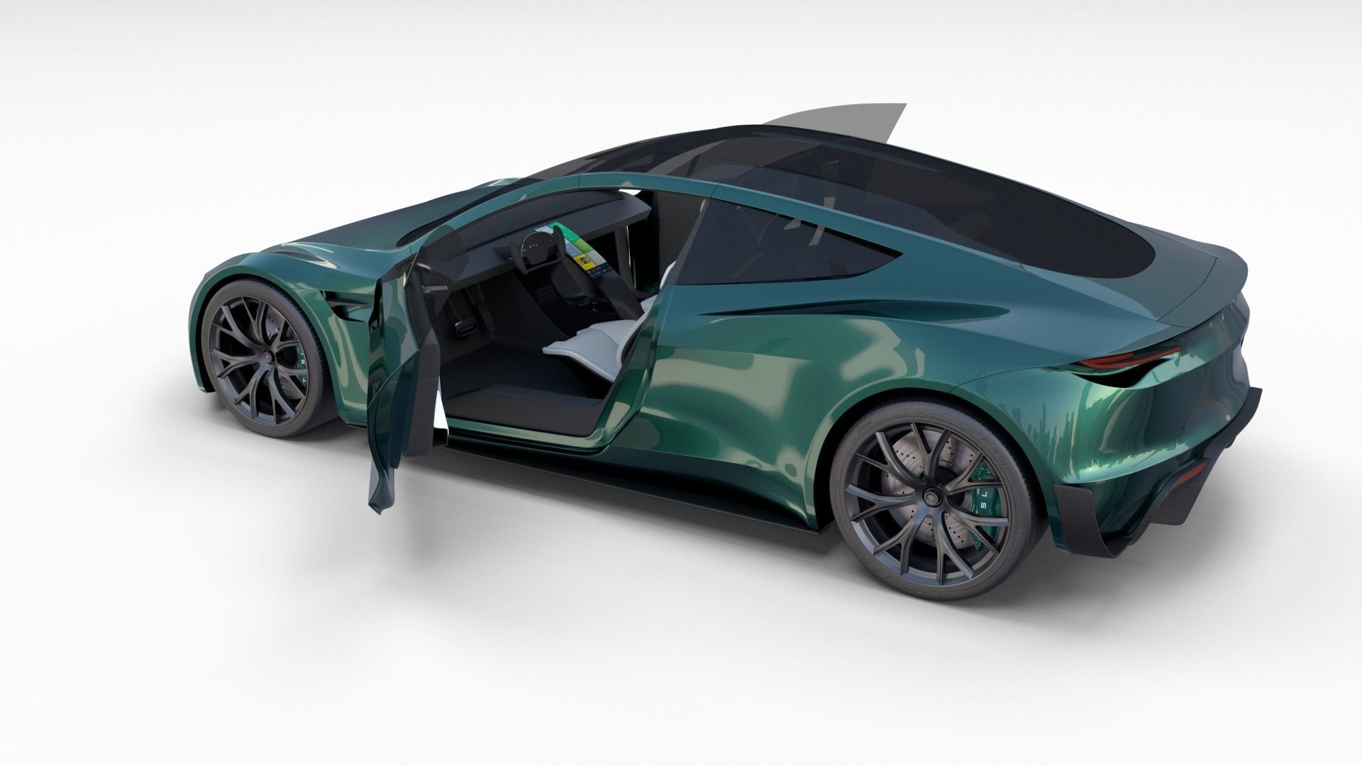 Tesla Roadster Green with Interior 3D model_19