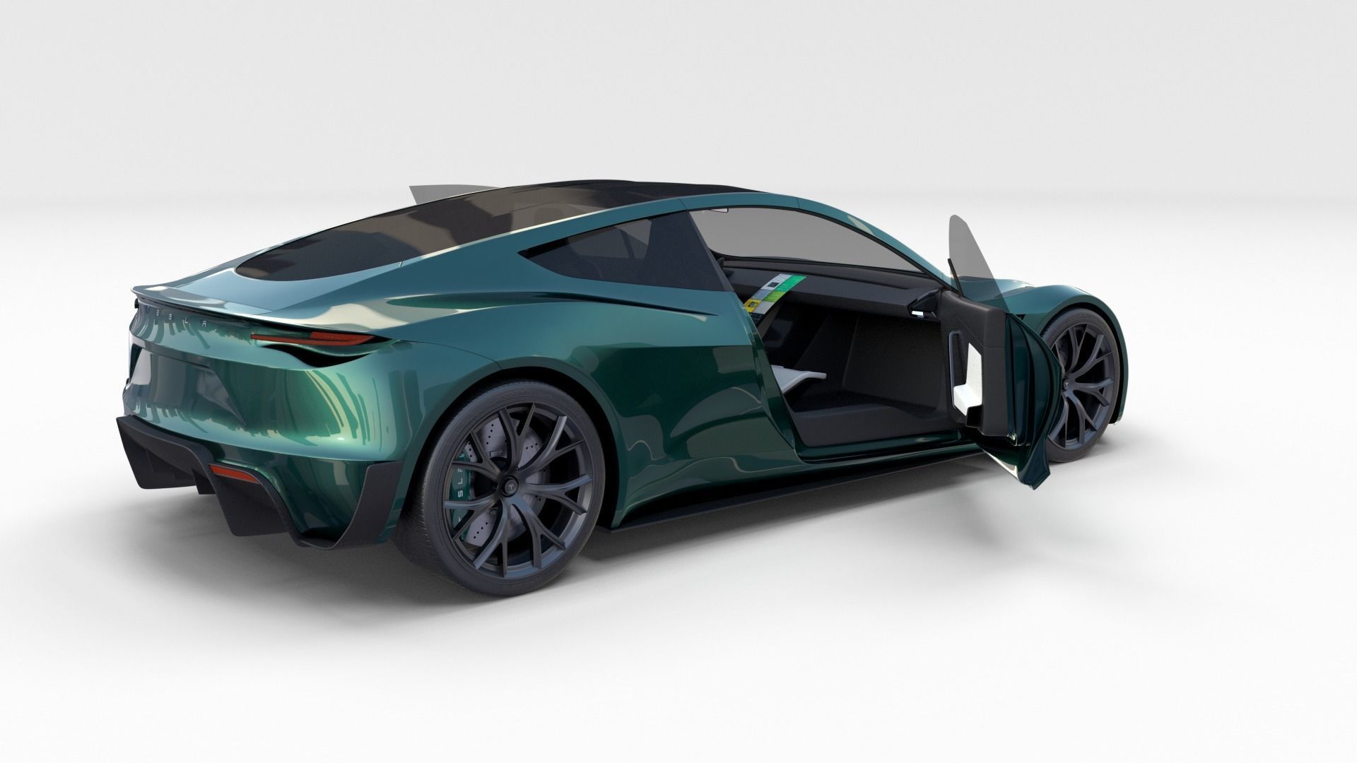 Tesla Roadster Green with Interior 3D model_21