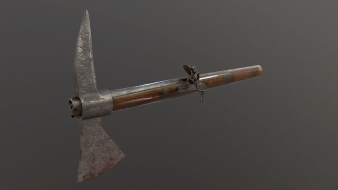 Boarding axe and carbine Low-poly 3D model