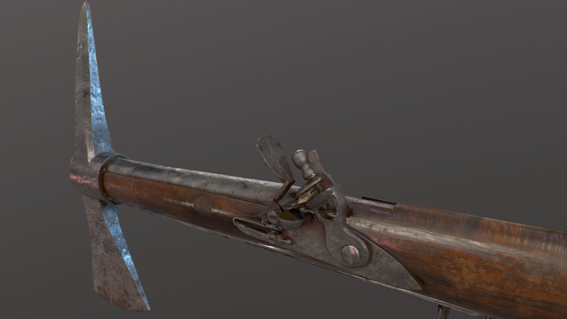 Boarding axe and carbine Low-poly 3D model_1