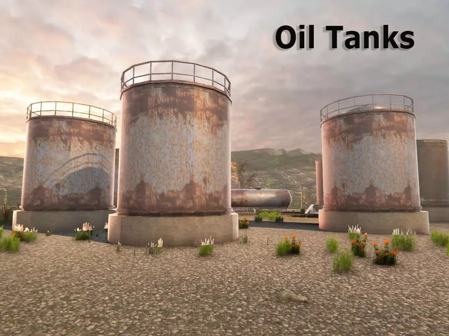 Oil Tanks Low-poly 3D model_0