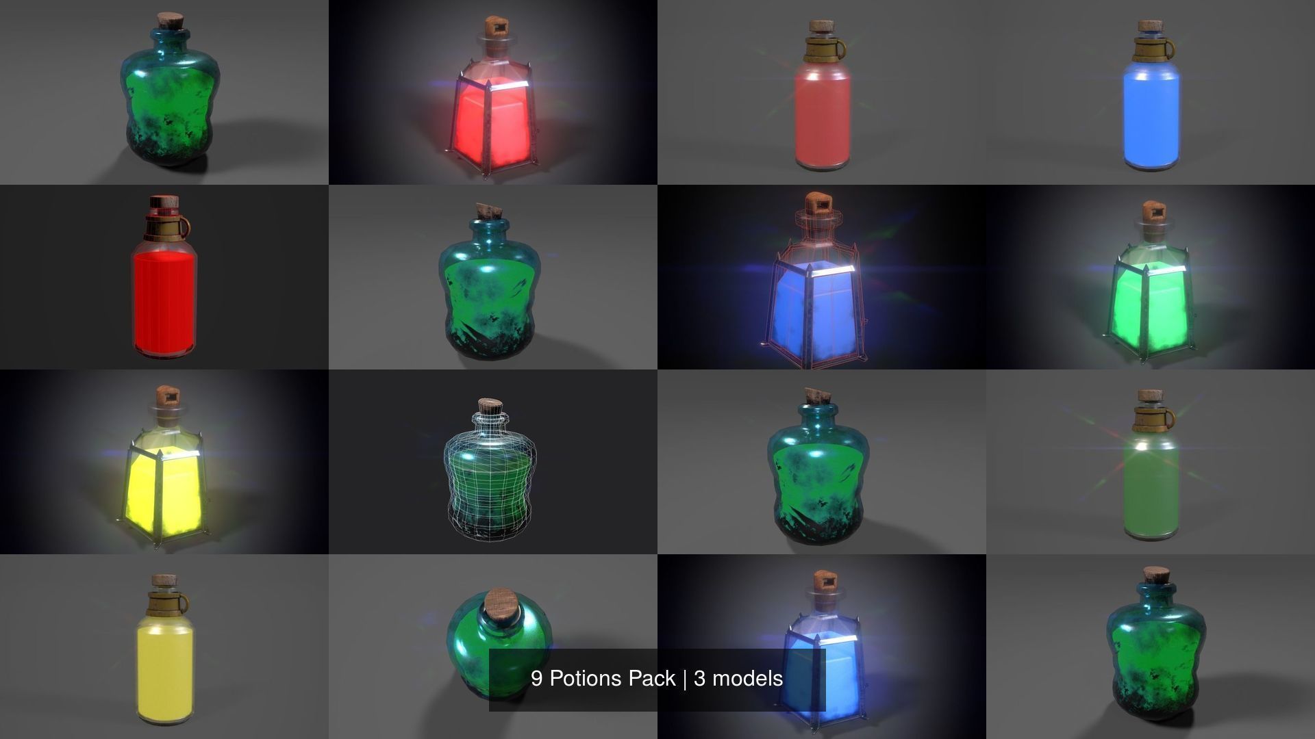 9 Potions Pack 3D Model Collection_1