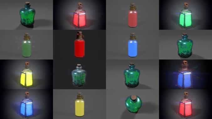 9 Potions Pack 3D Model Collection