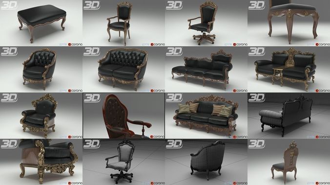 Baroque Rococo Style Seaters Collection 3D Model Pack 3