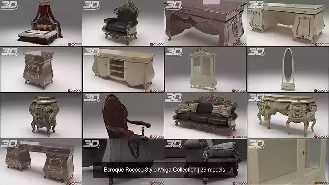 Baroque Rococo Style Mega Collection 3D Model Pack 4