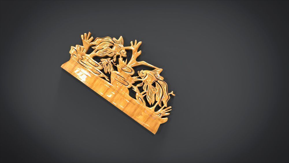 Unique Wall Ornament with Fish Ornament motif 3D print model_4