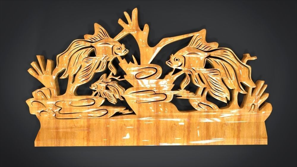 Unique Wall Ornament with Fish Ornament motif 3D print model_1
