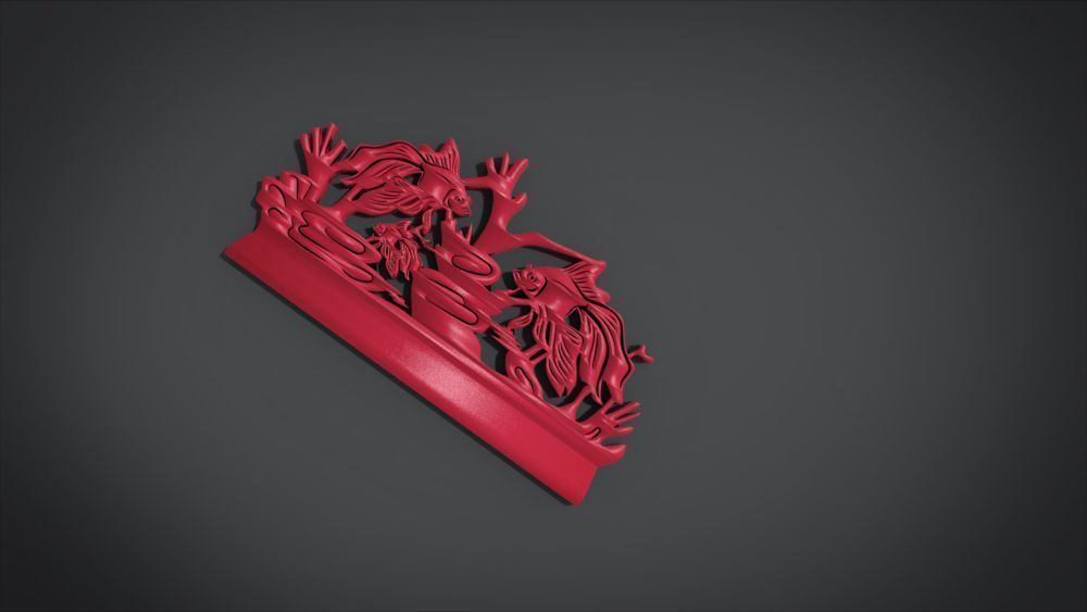 Unique Wall Ornament with Fish Ornament motif 3D print model_12