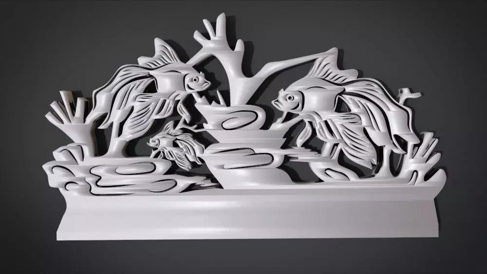 Unique Wall Ornament with Fish Ornament motif 3D print model_0