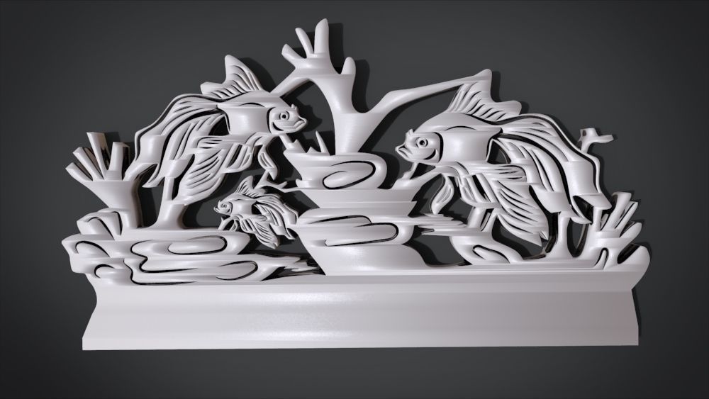 Unique Wall Ornament with Fish Ornament motif 3D print model_22