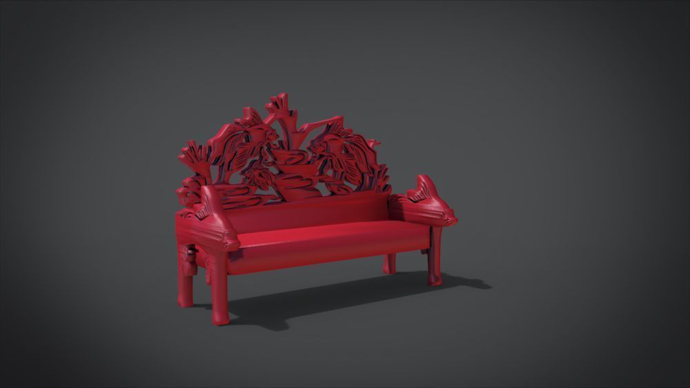 Unique Long Chair Ornament with Fish Ornament motif 3D print model_12