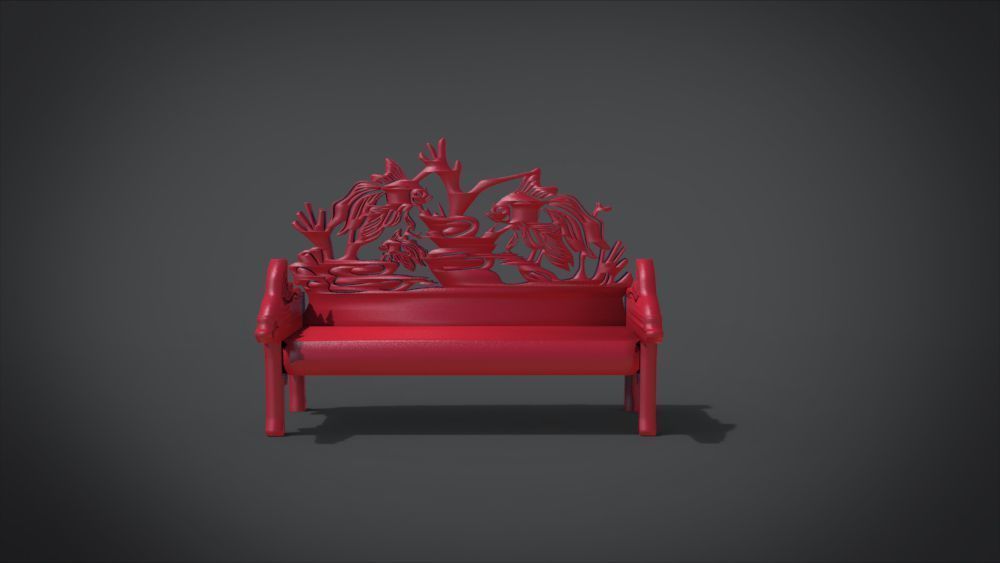 Unique Long Chair Ornament with Fish Ornament motif 3D print model_13