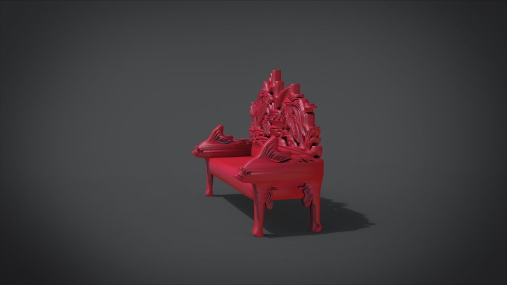 Unique Long Chair Ornament with Fish Ornament motif 3D print model_15