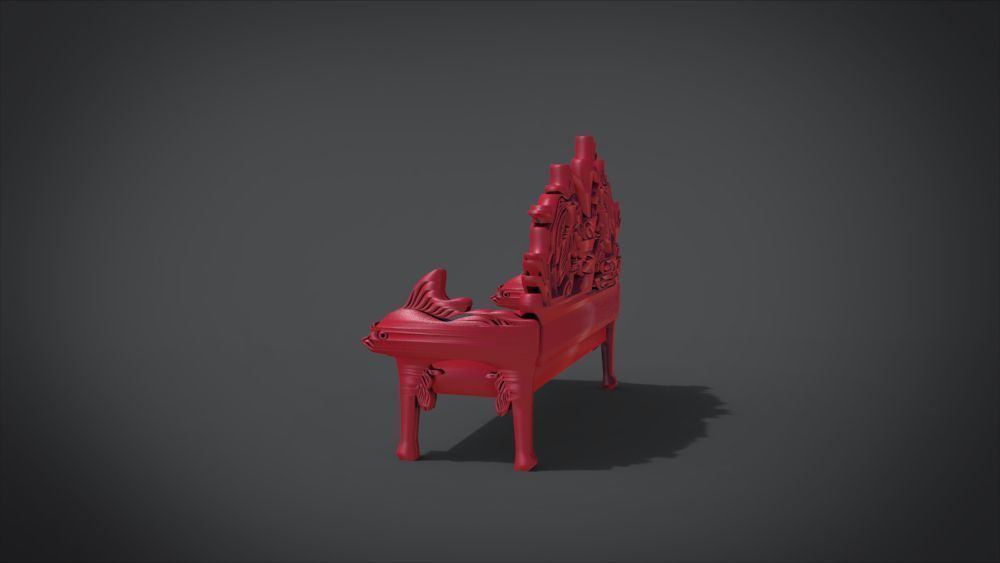 Unique Long Chair Ornament with Fish Ornament motif 3D print model_17