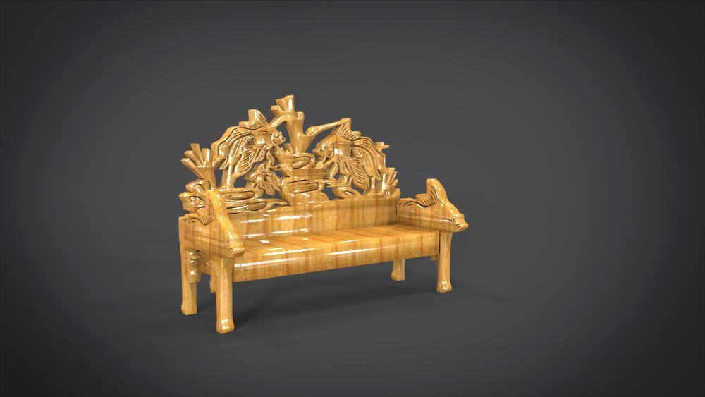 Unique Long Chair Ornament with Fish Ornament motif 3D print model_2