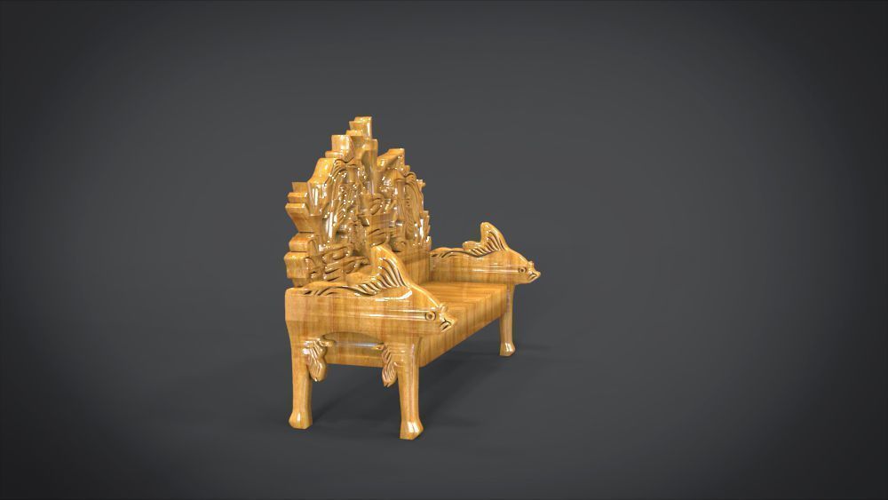 Unique Long Chair Ornament with Fish Ornament motif 3D print model_10